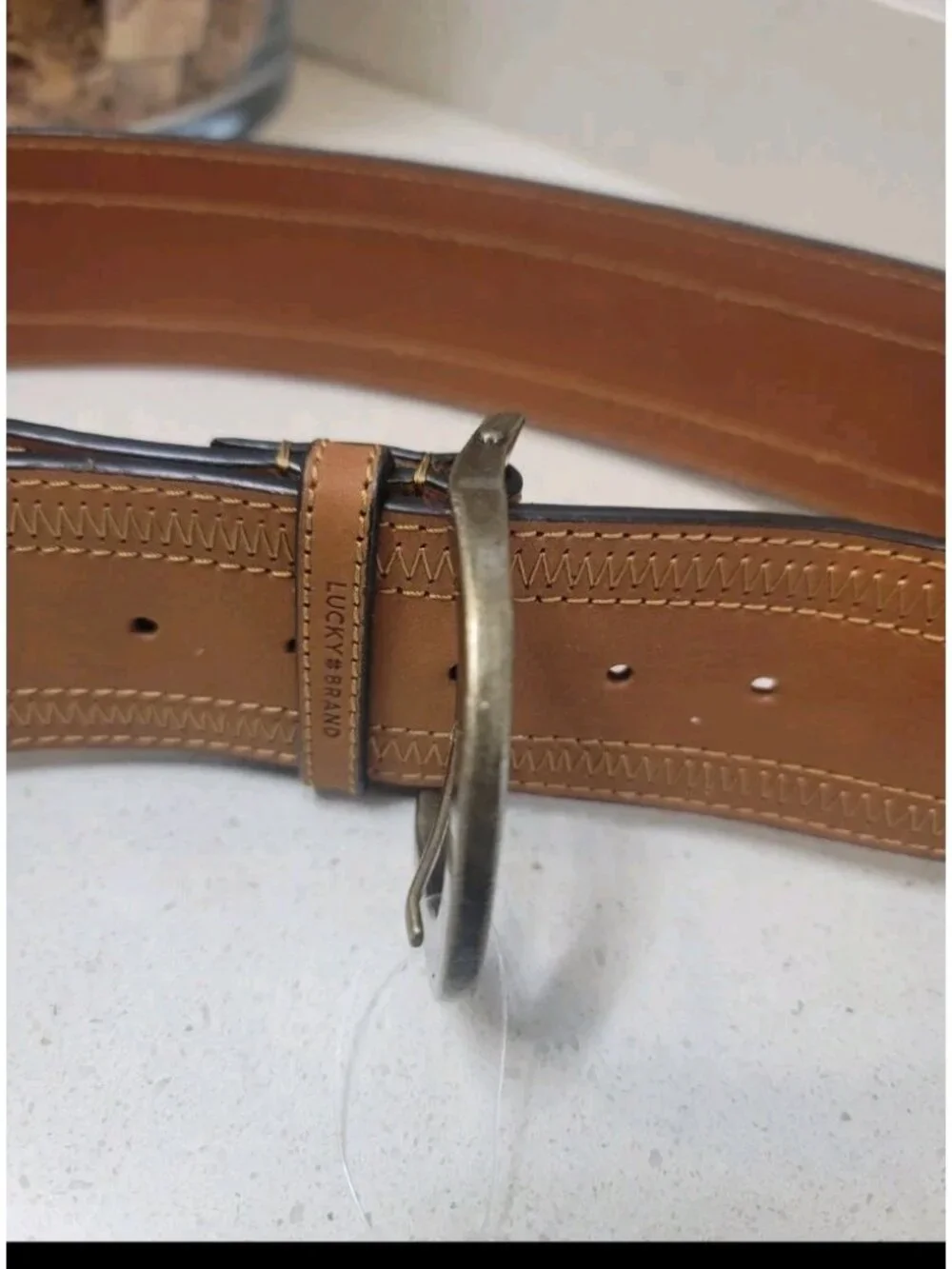 Lucky Brand Womens Medium Leather Belt Boho Plaque Buckle NWT Brown
